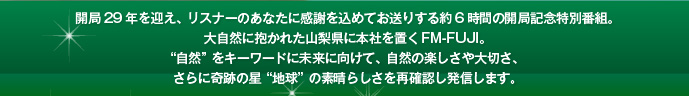 FM-FUJI開局29周年特別番組「Walk on EARTH」